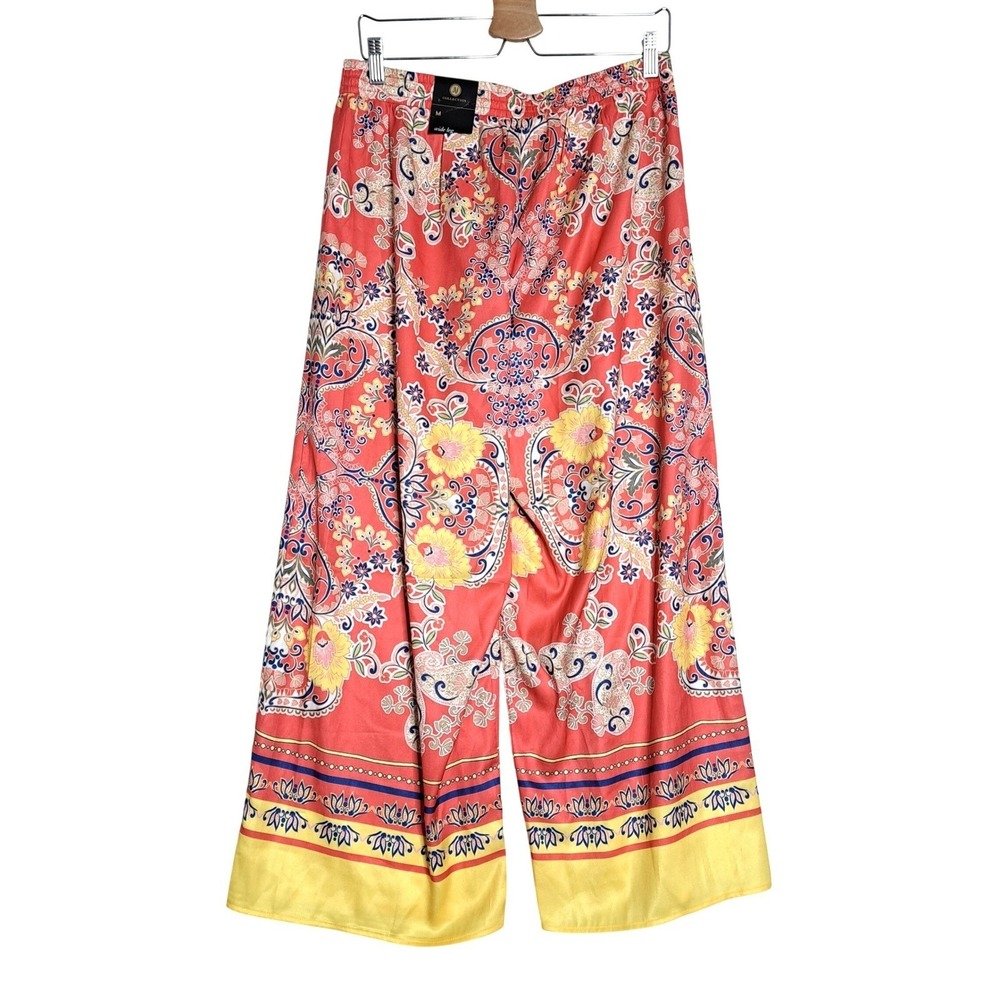 JM Collection Wide‎ Leg Pants Womens Medium Coral Paisley Floral Boho Print NWT - Picture 3 of 15